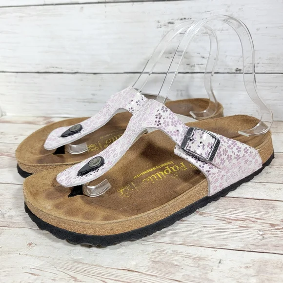 Birkenstock Papillio Lavender Metallic Floral Leather Gizeh Sandals US W 7 - Picture 10 of 12
